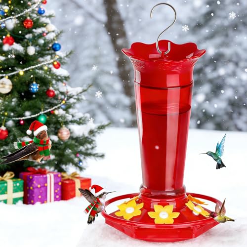 Gbekery Glass Hummingbird Feeders for Outdoors Hanging Ant and Bee Proof Red 10 OZ Bird Feeders for Outside Hanging 6 Feeding Stations Bird Nectar Feeder for Garden Yard Décor Gifts for Mom