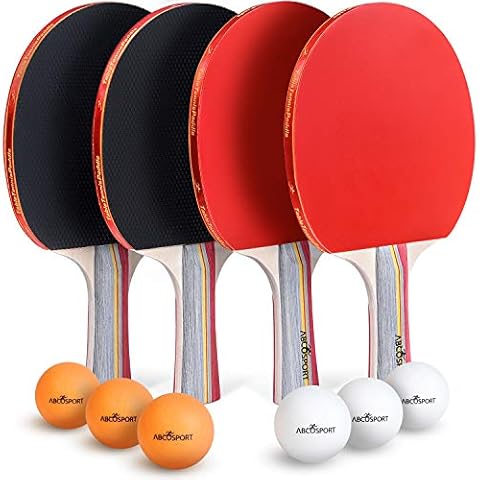 Abco Tech Ping Pong Paddle & Table Tennis Set - Pack of 4 Premium Rackets and 6 Table Tennis Balls - Soft Sponge Rubber - Ideal for Professional and Recreational Games - 2 or 4 Players Cover