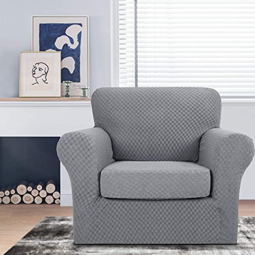 Maxijin 2 Piece Newest Jacquard Chair Covers With Arms Super Stretch Non Slip Chair Slipcover For Living Room Dogs Pet Friendly Elastic Sofa Couch Protector Armchair Cover (Chair, Light Gray) #TOP1