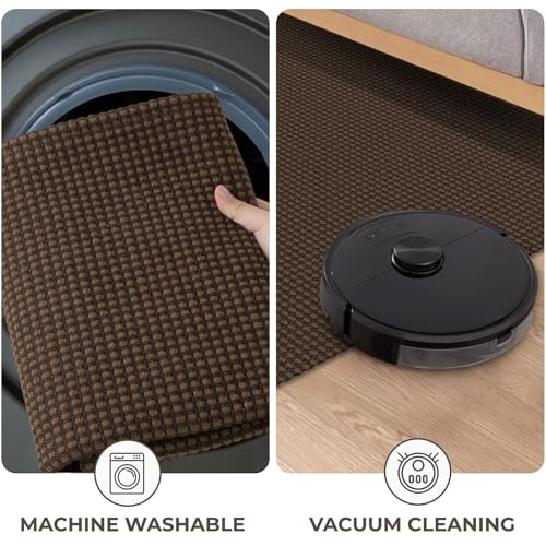 Alfombra de pasillo de cocina para puerta trasera y dormitorio lavable en lavadora marrón 8