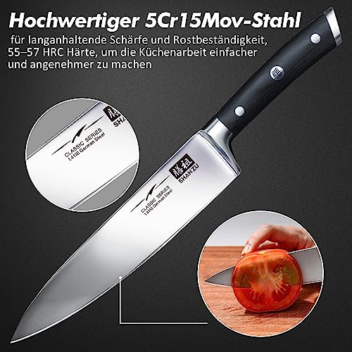 SHAN ZU Messerset 3-tlg, Profi Küchenmesser Kochmesser Set aus Deutscher Edelstahl Extra Scharfe Messer Set, 20cm Chefmesser & 15cm Allzweckmesser & 9.5cm Schälmesser