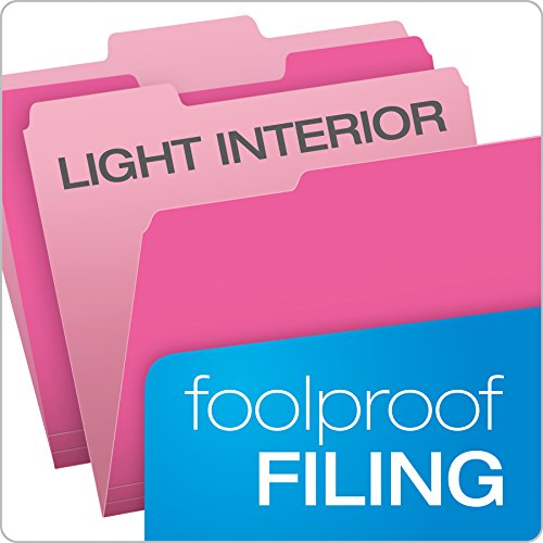 Pendaflex Two-Tone Color File Folders, Letter Size, 1/3 Cut, Pink, 100 Per Box (152 1/3 Pin) #TOP2