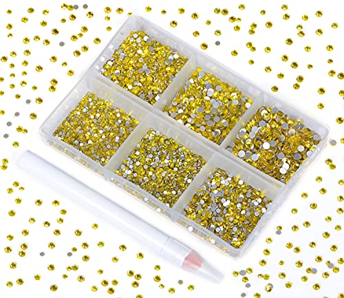 Image of 7200 Pieces Nail Rhinestones Non-Magnetic Round Glue Flat Glass Nail Art Rhinestones for Jewelry Making with a Pen (6 Sizes 7200Pcs), Citrine