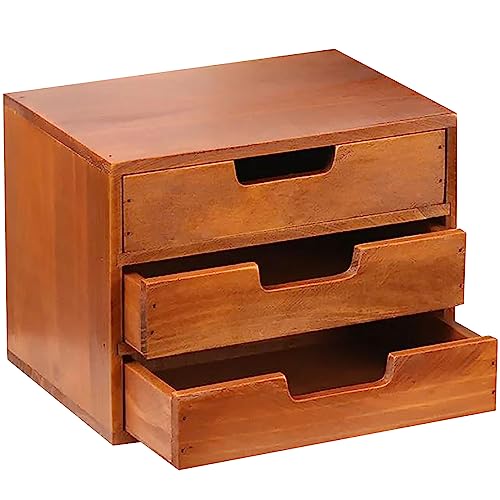 Triple Drawer Desktop Storage Organizer in Modern Wood Design (9.8”x6.9”x 7.5”) 3-Drawer Stackable Drawer Unit - Vanity Accessories Organizer (1-Pack)