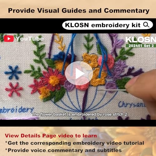 Image of KLOSN 4 Sets Embroidery Kits for Beginners, Ribbon Embroidery Patterns & Easy Embroidery Stitches Kits, Needlepoint Kits for Adults, Beginners Embroidery Kits for Adult Include Video Tutorial