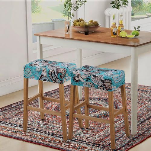 Image of YISUN Stool Covers Rectangle - 4 Pack Stretch Waterproof Saddle Seat Cover Counter Bar Stools Bar Chairs Covers Kitchen Island Chairs Cushion Protector (4, F-Light Green)
