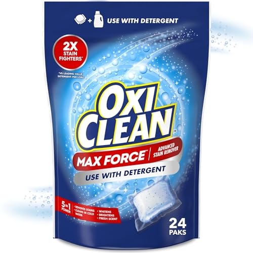 OxiClean Max Force Advanced Stain Remover Power Paks Color-Safe Bleach-Free Kids and Baby Essential Use with Detergent to Remove Messy Stains like Berries Juice Mud Grass 24 Count