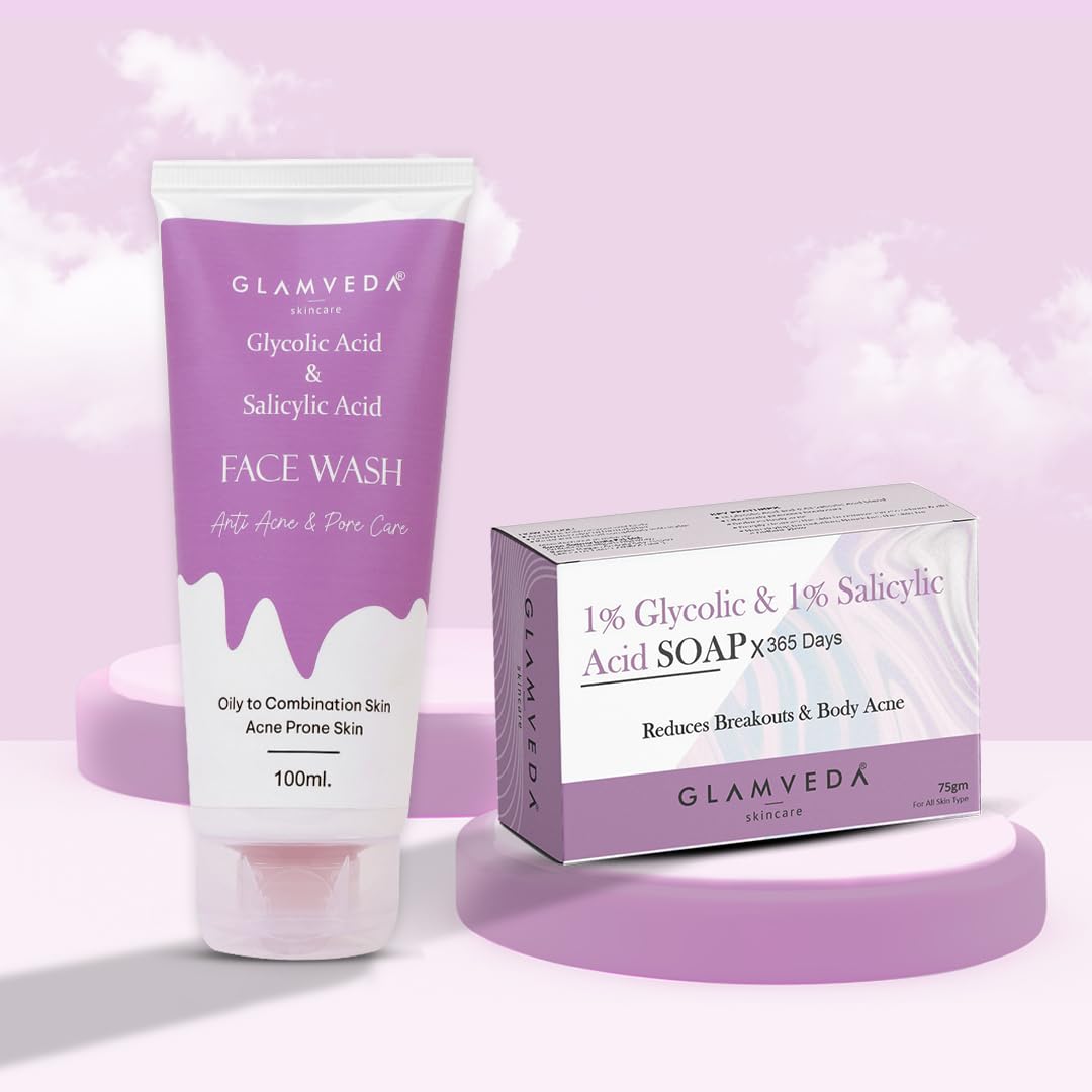Glamveda 1% ww Glycolic Acid & 1% ww Salicylic Acid Anti-Acne Combo | Reduces Dark Spot & Body Acne | Face Wash + Soap-image-20