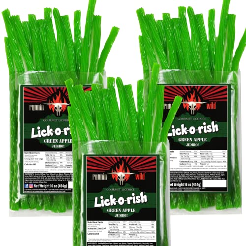 Premium Green Apple Licorice | Lick-o-rish 3 Pounds Total (Set of 3 bags, 1 pound each)
