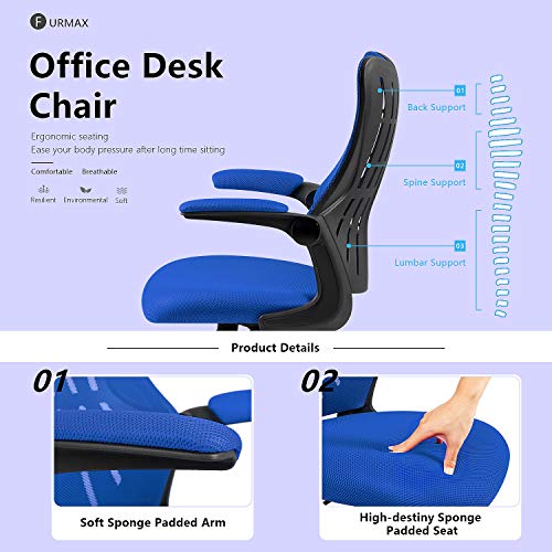 Furmax Office Desk Chair With Flip Up Arms, Mesh Mid Back Computer Chair Swivel Task Chair With Ergonomic Lumbar Support (Blue) #TOP2
