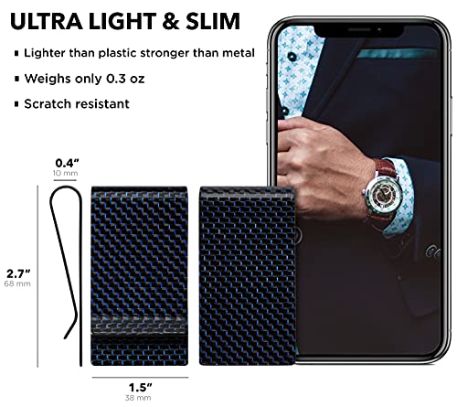 Serman Brands Carbon Fiber Money Clip Credit Card Holder Slim Business Front Pocket Clips For Men Black Glossy (Blue/Black) #TOP4