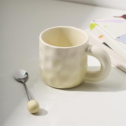 Miniatura 6 de TREEWOO Taza de café hecha a mano de cerámica de color macarrón con mango gordito y cuchara, linda taza de café para desayuno y leche para