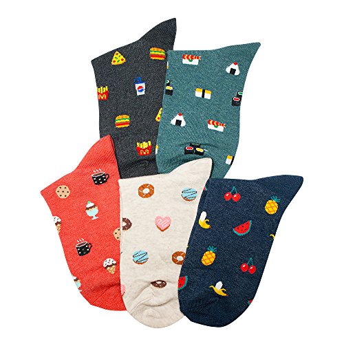 Yejimong Women’s 5 Pack Cotton Fun Food Sushi Pizza Designed Novelty Crew Socks Gifts Size 6-9 (Food Sushi - 5 Pairs) #TOP3