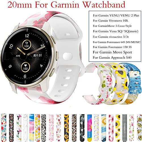 Correa de silicona de 20 mm compatible con Garmin vivoactive 3 y Vivomove HR Agate 2