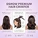 DSHOW 4 in 1 Hair Crimper and Straightener - Crimping Iron with 4 Interchangeable Plates for Root Volume Lift, 80s Retro Crimps & Wig Styling | 5 Heat Settings 140-220℃ | Auto Off | Dual Voltage