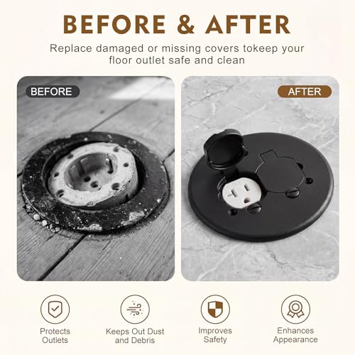 Kingdder 4 Set Round Floor Box Cover 4" Diameter Plastic Duplex Floor Outlet Cover Plate Weatherproof Replacement for Countertop Home (Black) by Kingdder - Used condition - Image 5