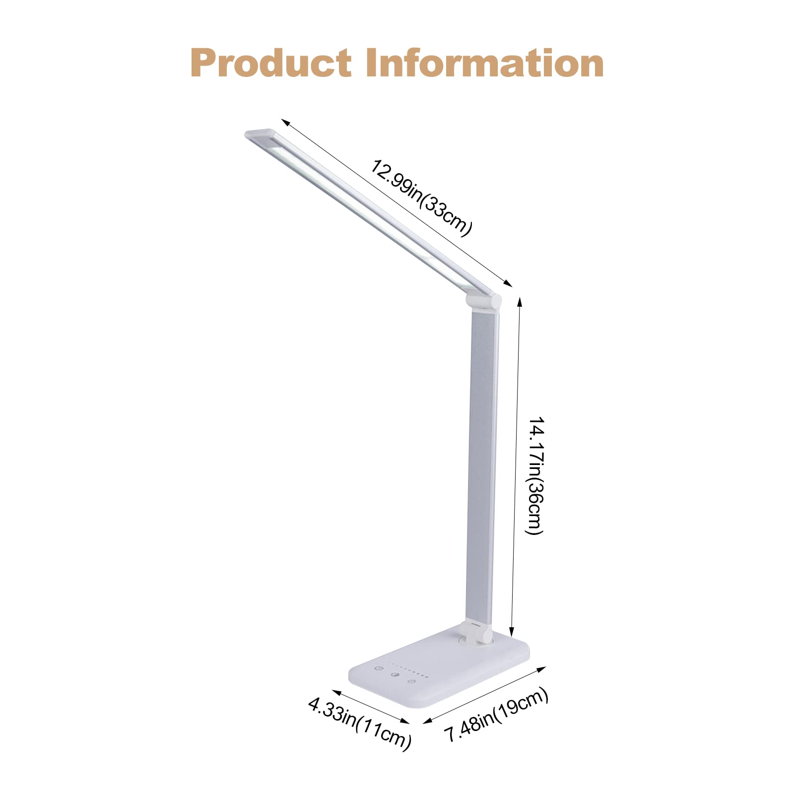 Ergocar Lámpara de Escritorio LED, La Luz Natural Protege Los Ojos, Flexo de Escritorio con Puerto de Carga USB, Lampara LED Escritorio Regulable con Control Táctil y Temporizador de 30/60min