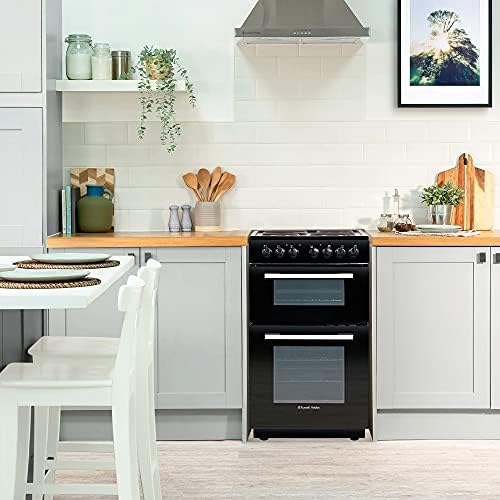 Russell Hobbs RH50ETCEH2001B Black 85L Freestanding 50cm Wide Fan Assisted Electric Cooker with Double Oven, 4 Zone Hotplate, 4 Functions, A Rated Energy, Easy Clean