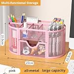 Organisateur de bureau en mailles, support de stylo rose et organisateur de bureau avec compartiments, organisateurs de tiroirs de bureau et accessoires pour l'école de bureau