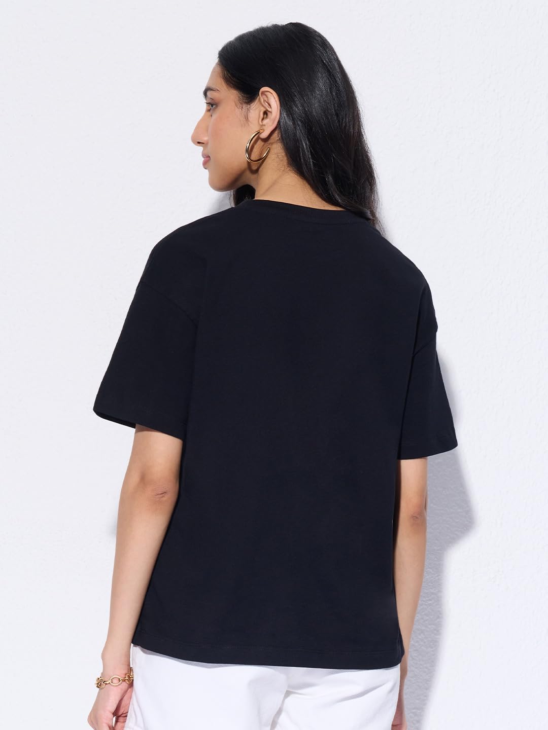 The Souled Store Looney Tunes: Space Jam T-shirt oversize da donna e ragazza a maniche corte girocollo in cotone stampato con grafica nera traspirante leggera streetwear
