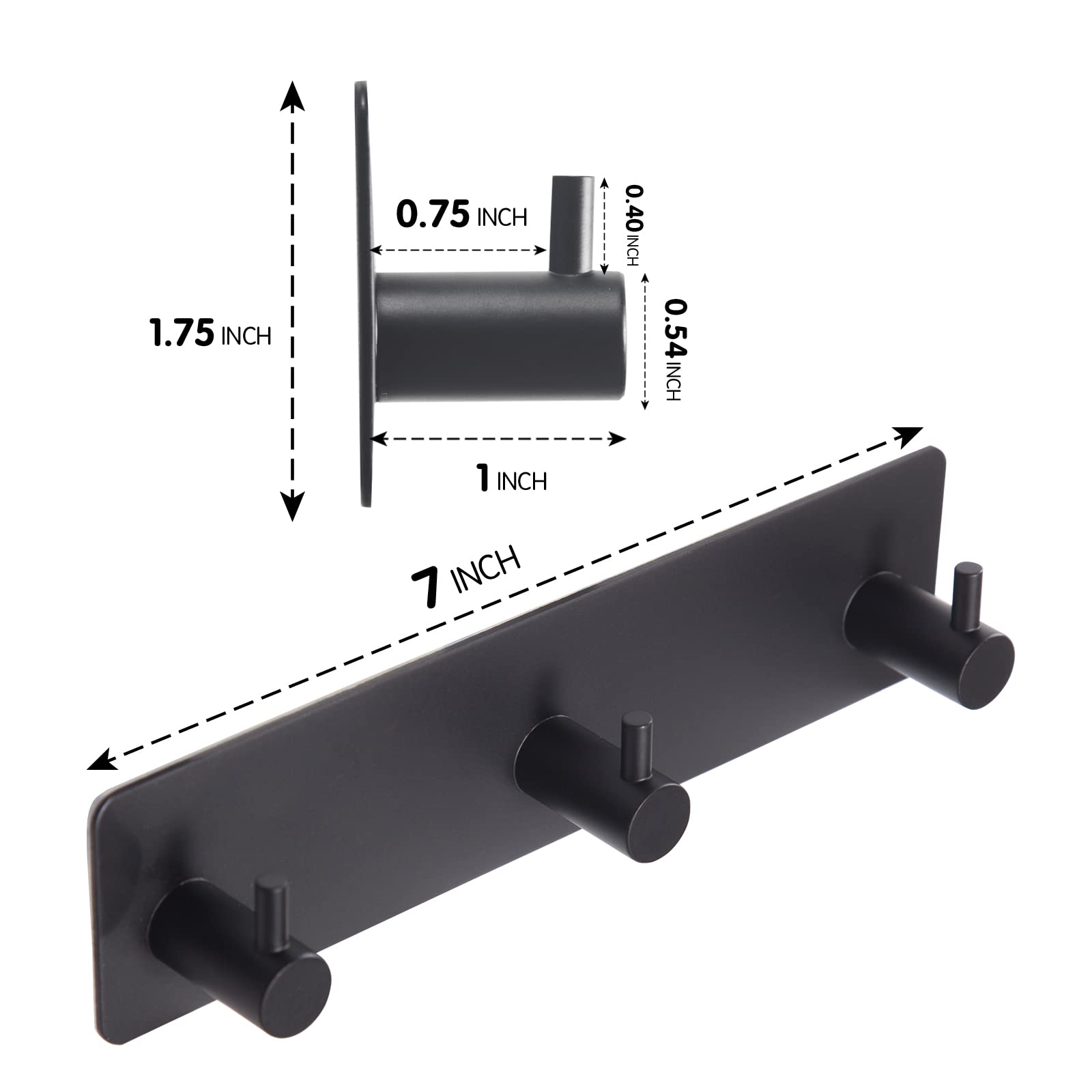 4-Pack Adhesive Towel Hooks - Heavy Duty Stick On Hooks For Bathrooms, Kitchens & Offices (Black)