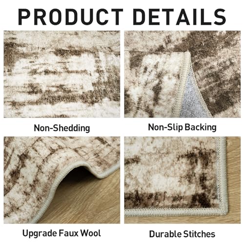 9x12 Area Rugs Washable Rug: Modern Abstract Living Room Rug Soft Anti-Skid Thin Carpet Indoor Floor Non-Shedding Carpets for Bedroom Dining Room Farmhouse Nursery Home Office Brown