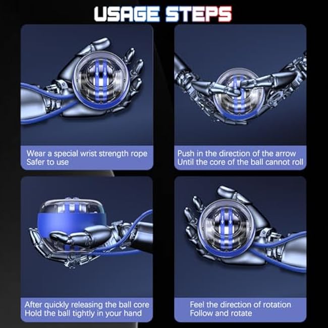 Gyro Ball Wrist Exerciser, Auto-Start Gyroscopic Trainer & Wrist Strengthener, Portable Gyroscopic Resistance Training Tool, Strengthen Arms, Fingers, Bones and Muscles, Joint Relief