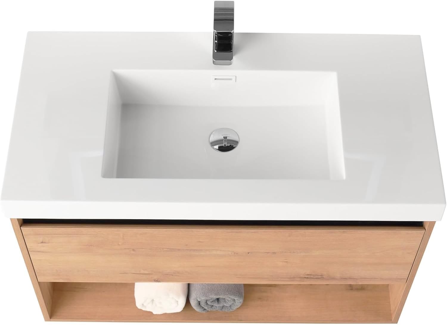 Blossom 36 Inch Floating Bathroom Vanity with Sink - Modern Organic Plywood Wall Mounted Cabinet - Adjustable LED Lights (3000K-6000K) - Pre-Assembled Soft-Close Furniture - Classic Oak Finish