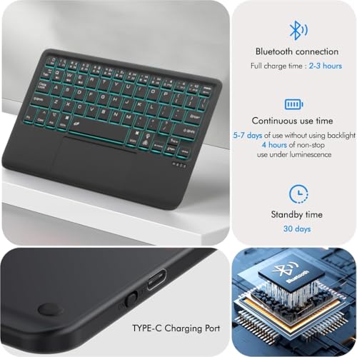 Image of Keyboard Case Cover for Samsung Galaxy Tab A9 Plus / A9+ 11-inch SM-X210 with Smart Gesture Trackpad, 7 Color Backlit, 360-degree Rotatable Folio Case, Magnetically Detachable Keyboard