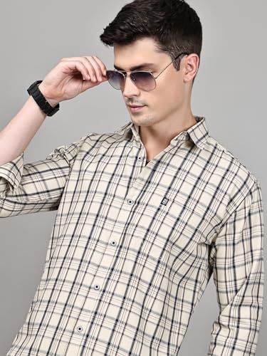 Image of Majestic Man Stylish Slim Fit Cotton Spread Collar Checked Casual Shirt for Men