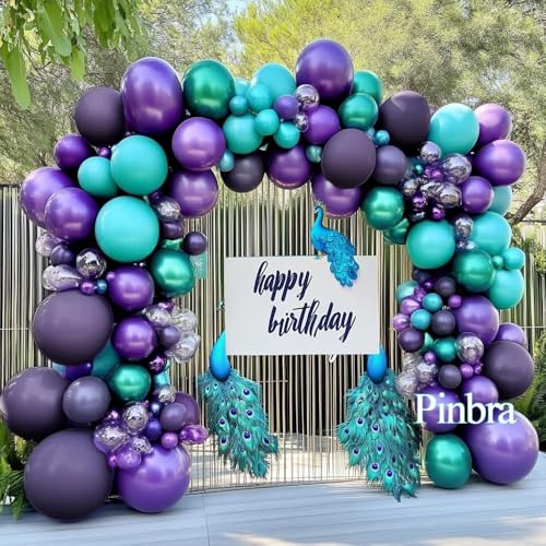 Image of Purple Teal Balloon Garland Double Stuffed Dark Purple Blue Turquoise Green Lavender Lilac Mermaid Balloon Arch Kit for Birthday Wedding Bridal Baby Shower Graduation Summer Party Decorations