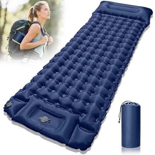 ZAOUEL Colchon Hinchable Camping, 10 cm de Espesor Colchon Inflable Campings, Esterilla Hinchable Camping con Almohada y Bomba de Pie, Ideal para Senderismo, Viajes en Tienda