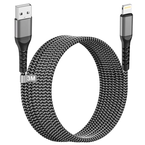 Cavo Lightning [certificato MFi] 3M per iPhone 14 Pro Max/13/12 Mini/11/XS/SE/8/7, iPad - Caricabatterie rapido in nylon USB con cavo Apple