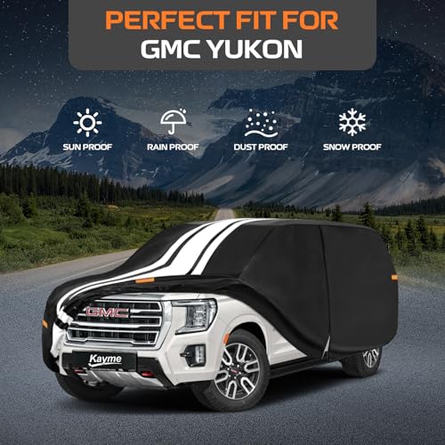 Image of Kayme Heavy Duty Car Cover Custom Fit for GMC Yukon (1991-2026) Waterproof | not for Yukon XL, Gift with Tape /Towel /Bag, Outdoor Full Exterior Cover Rain Snow Sun UV Protection, Soft Cotton Inner