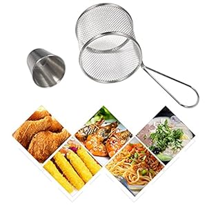 Mini Franse Fry Chips Manden Netto, Mini Ronde Rvs Frieten Mesh Friteuse Mand Houder Koken Tool met Saus Cups(2 stuks)