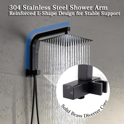 Image of Black Shower Head and Handle Set, Shower Faucet Set with 10 Inch Rain Shower Heads with Handheld Spray Combo, Rainfall Bathroom Shower System Rain Shower Head and Handle Set