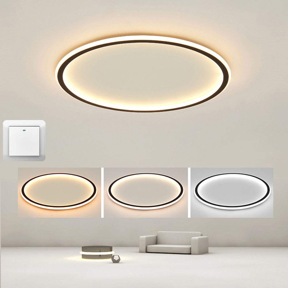 LED Ceiling Light Modern Minimalist Living Room Round lamp Bedroom lamp Northern Fashion Corridor lamp Study lamp Black,threecolorlight,40cm