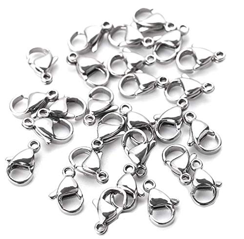 DNHCLL 100 Pieces 7x12mm Stainless Steel Curved Lobster Clasps Lobster Claw Clasps DIY Jewelry Fastener Hook (Silver)