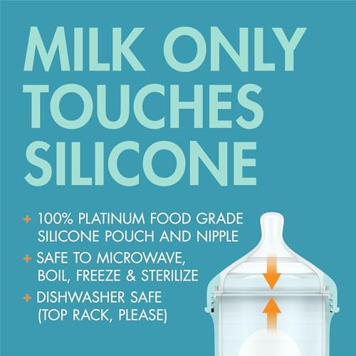 Boon Nursh Bottles - Silicone Baby Bottles Help Ease Colic Symptoms - Formula and Breast Milk Only Touch Food-Grade Silicone - Medium Flow - 8 Oz - Blue - 3