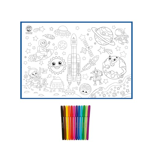 Image of RATNA'S My Colouring Mat Chandrayaan Theme, Washable & Reusable, 101.5cm x 68.5cm, Art & Craft for Kids 3+ Years