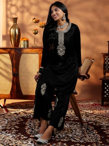 Image of Libas Womens Embroidered Velvet Co ord Set for Women | daily wear | casual wear | office wear