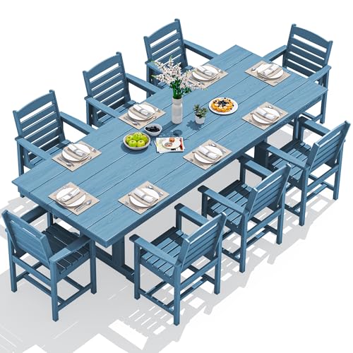 Image of SERWALL Outdoor HDPE Dining Chairs with Arms & Widended Seat, Set of 2, Blue