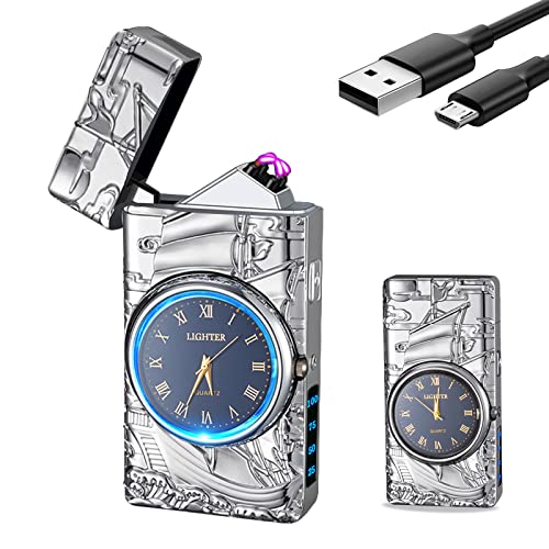 RSBYE Elektrisches Feuerzeug Schiff, wiederaufladbar, USB, personalisierbar, multifunktional, Plasma, cool, für Damen und Herren, mit Geschenkbox (Silber)