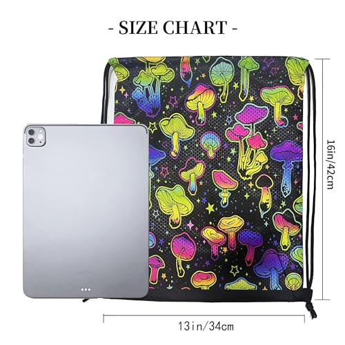 Botizr Drawstring Backpack Trippy Mushroom Waterproof Drawstring Bags Sports Gym Bag for Women Men String Bags for Beach Yoga (1)3