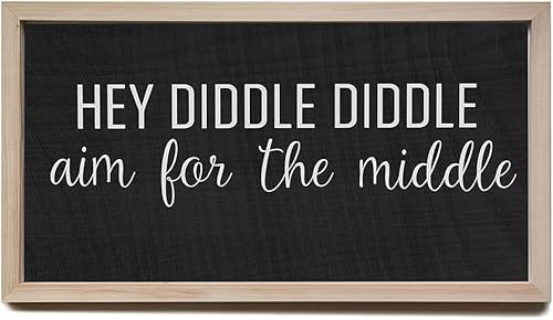Letrero de madera con texto en inglés "Hey Diddle Diddle Aim for the Middle Sign"  Divertida decoración de pared de baño  Pee on the Seat  Flush the