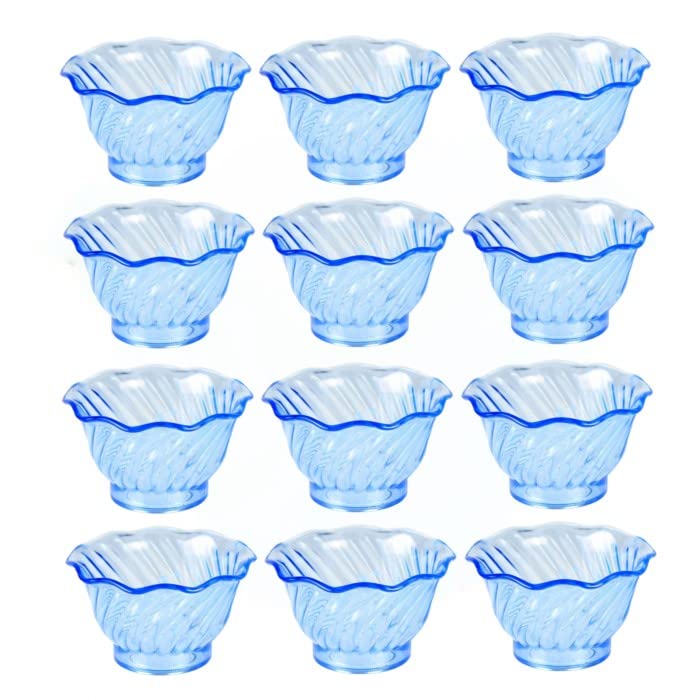 TrueCraftware- 5 oz. Dessert Dish Cups Blue Color Set of 12- Small Plastic Dessert Cups Reusable Serving Bowl for Tasting Party Desserts Appetizers Ice Cream Sundae Bowls for Home Kitchen Restaurants
