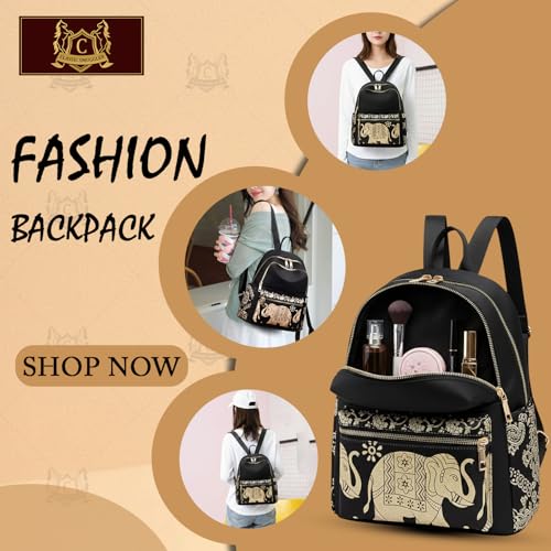 Image of Ethnic Style Waterproof Oxford Backpack for Women & Girls | Fashion Travel Canvas Look Nylon Bag | Large Capacity Printed Laptop Backpack for College