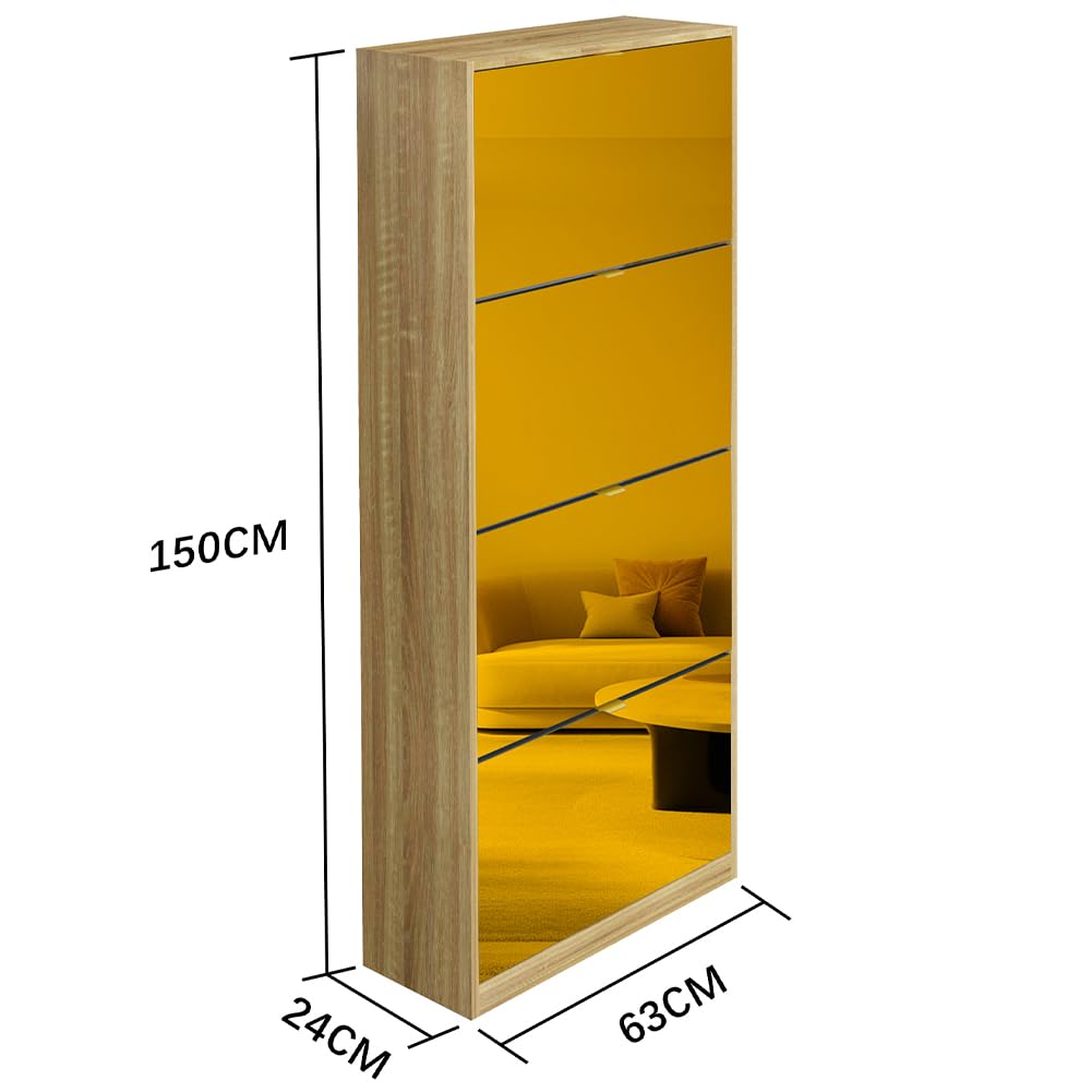 BAKAJI Scarpiera con Ante a Specchio Ribaltabili, Porta Scarpe con Ripiani a Ribalta e Maniglie, Struttura Salvaspazio Design Moderno, Ideale per Soggiorno, Ingresso, Salotto, Ufficio (4 Ante Bronzo)