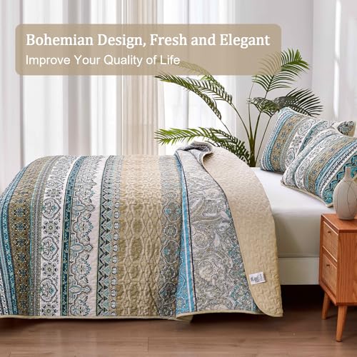 Edredón boho queen de 3 piezas azul y marrón transpirable Wongs Bedding 5