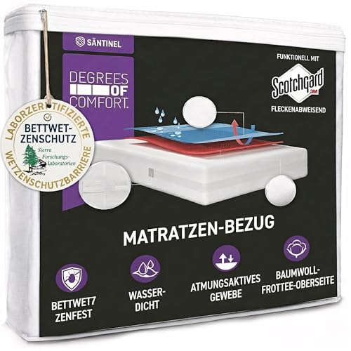 Degrees of Comfort Matratzenbezug 140x200 x15 cm 6-Seiten Rundumschutz 3M Scotchgard Fleckenschutz Terry-Cotton Wasserdichtes Encasing mit Reißverschluss